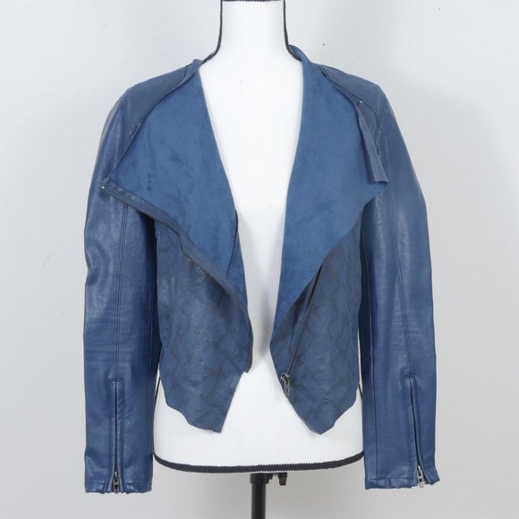 Blanknyc Teal Snake Print Moto Style Side Pockets Size XS Zipper Front Jacket - Picture 3 of 12